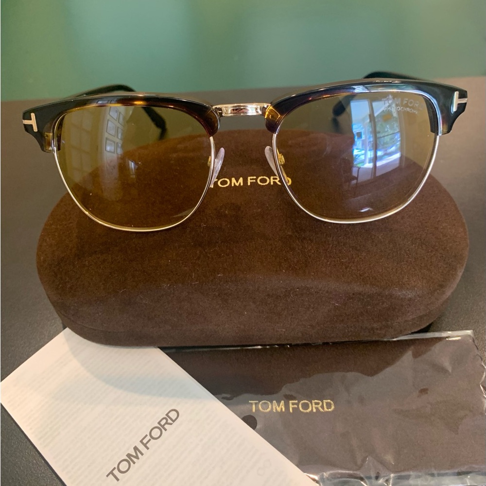 Tom Ford Tortoiseshell and Gold Clubmaster Sunglasses - Brown Lenses